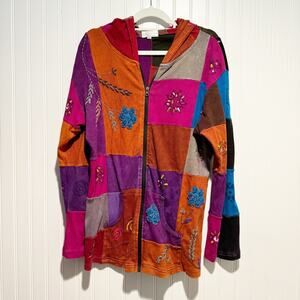 The Collection Royal Colorful Boho Hippie Zip Up Sweatshirt Patchwork Size XXL